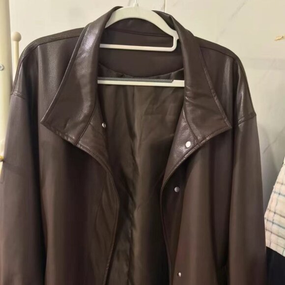 Brown PU Leather Jacket - Loose Fit & Flattering Drape - Picture 2 of 4